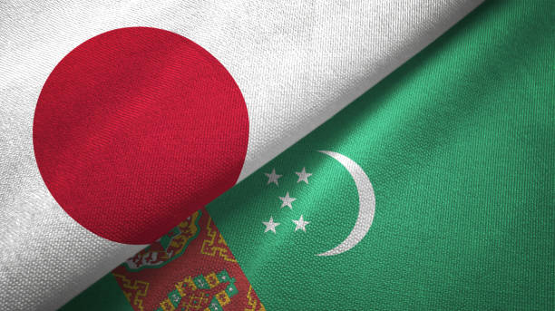 istock Turkmenistan and Japan two flags together realations textile cloth fabric texture 1091905668