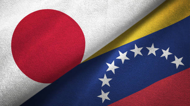 istock Venezuela and Japan two flags together realations textile cloth fabric texture 1091905688