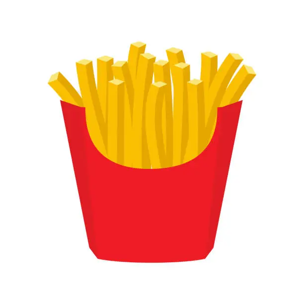 Vector illustration of French fries in paper red box, icon