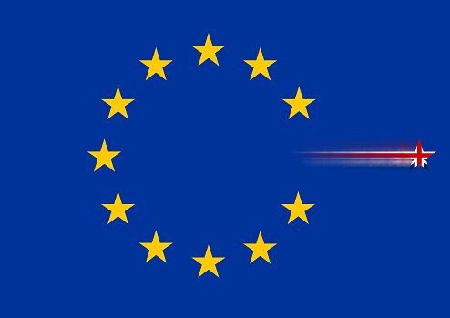 Union Jack colored star running from EU flag