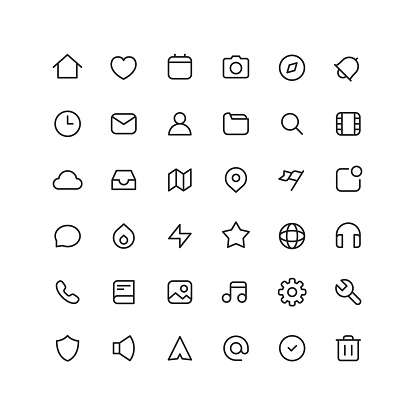 Collection of user interface outline vector icons.