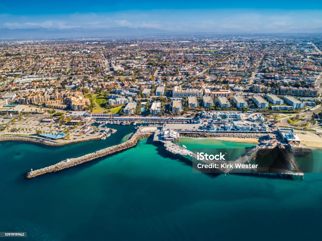 Redondo Beach, California Pier as seen from the Pacific ocean Aerial shot of the Redondo Beach Pier Redondo Beach - California Stock Photo