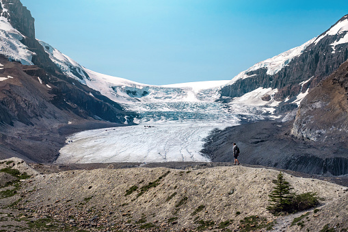 Athabasca Glacier during summer in Jasper National Park, Canadian Rockies, Alberta, Canada.