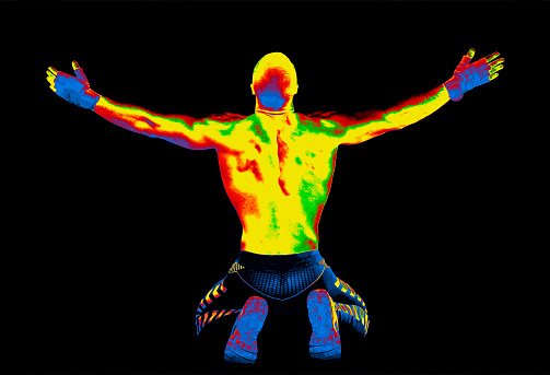 Thermographic image of the man. Photo showing different temperatures in range of colors