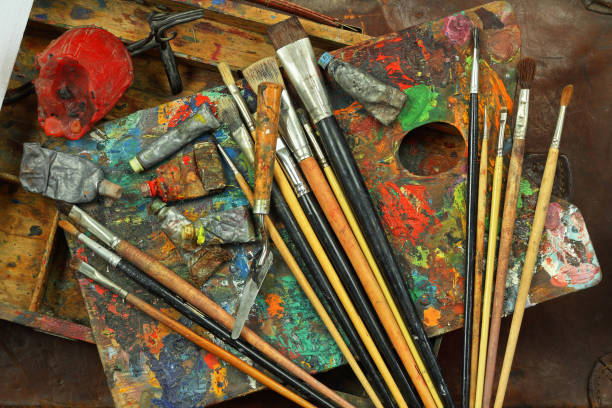 istock Palette, brushes and paint artist 1091928052