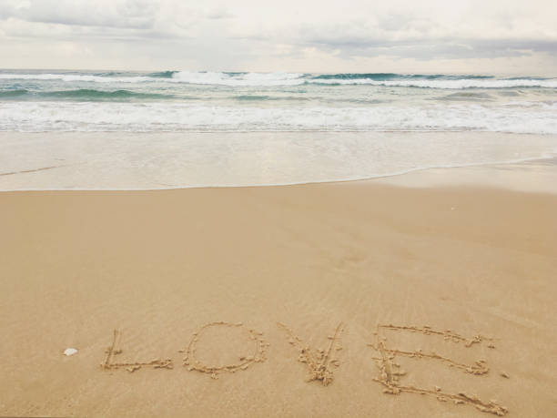 istock tropical ocean sea water LOVE hand writing 1091934796
