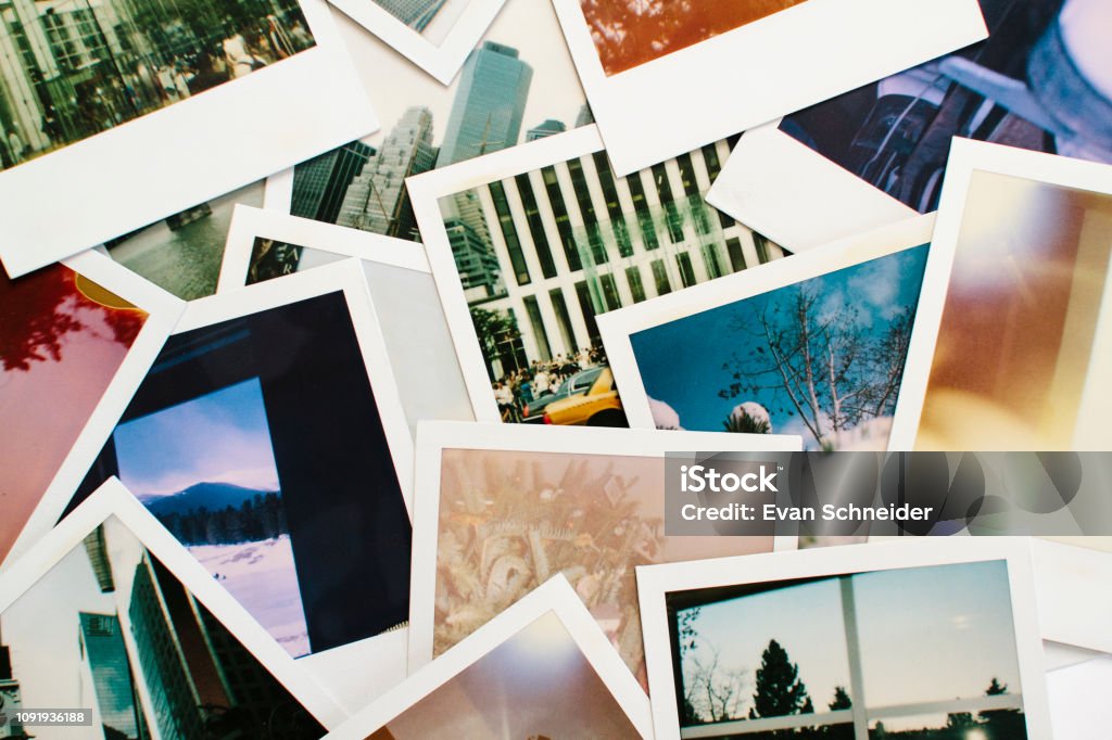 Variety of Colorful Instant Film Polaroid Pictures A collage of a variety of polaroid instant film pictures. Photograph Stock Photo