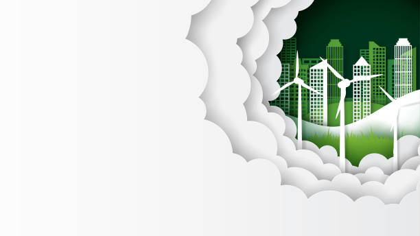 istock Green eco cityscape template banner background paper art style 1091975938