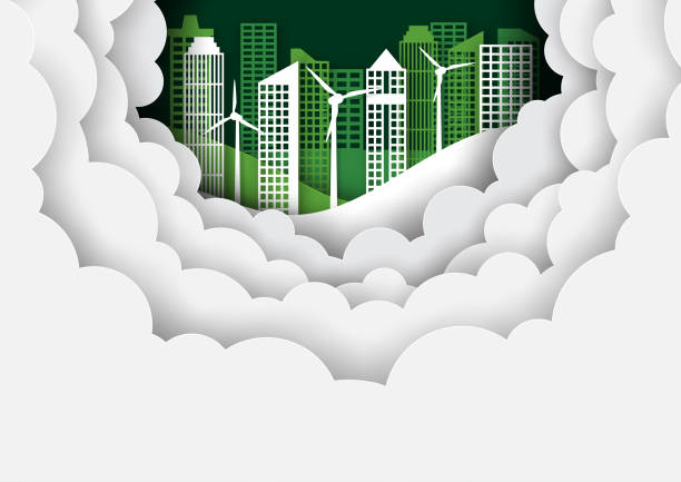 istock Green eco cityscape background template paper art style. 1091975940