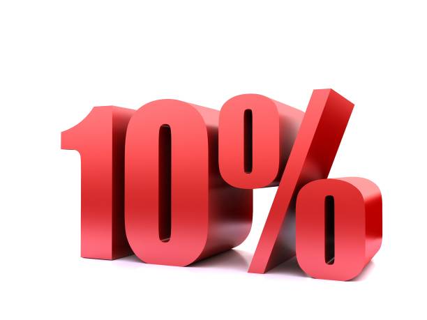 istock ten percent symbol .3d rendering 1091995386