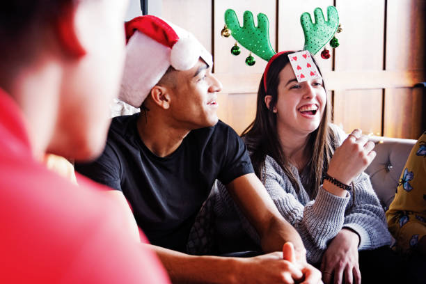 Generation z Christmas party with multi-ethnic friends