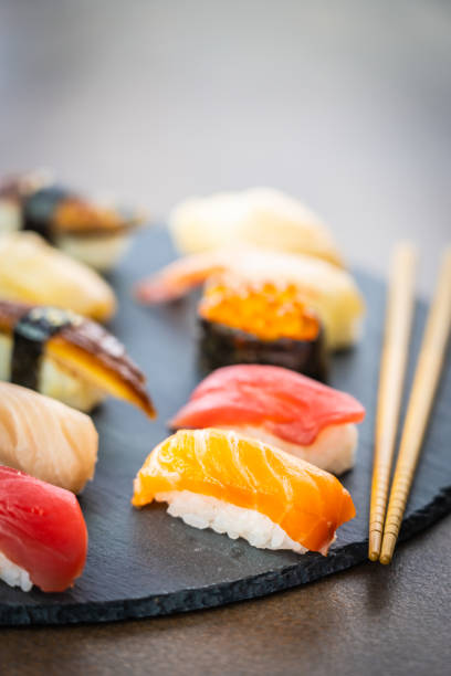 istock Nigiri sushi set with salmon tuna shrimp prawn eel shell and other sashimi 1091997268