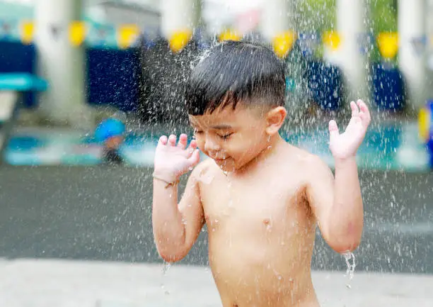 Photo of Kid boy playing with water during take shower