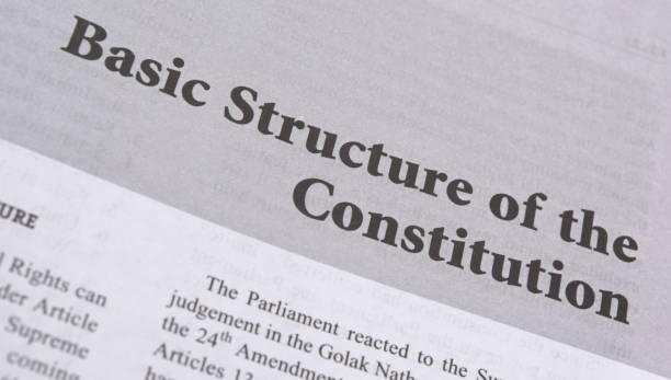 istock Maski,Karnataka,India - January 4,2019 : Basic structure of the constitution printed on book with large letters. 1092013332