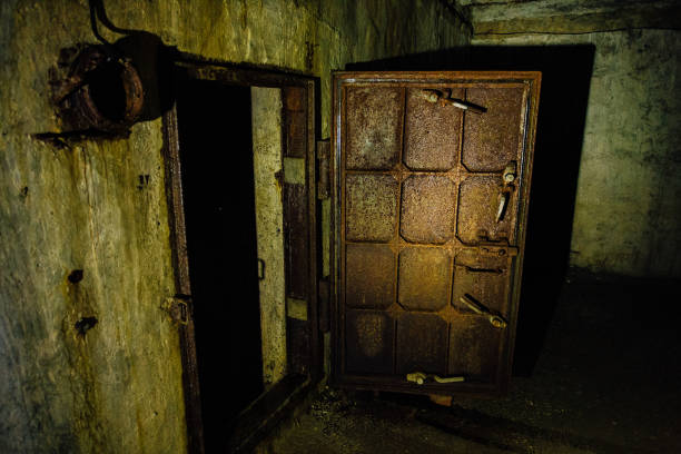 istock Big rusty heavy hermetic doors in the abandoned Soviet bomb shelter 1092016520