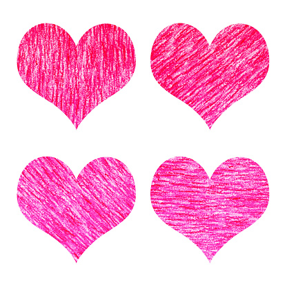 Pensil Tangan Abstrak Menggambar Garis Kliping Bentuk Hati Merah Cerah