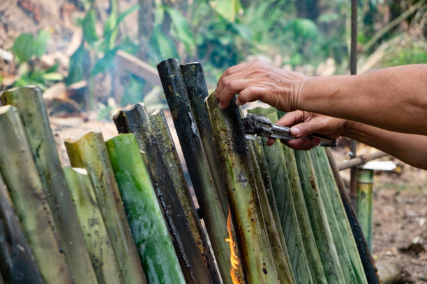 istock make glutinous rice with coconut milk roasted in a length bamboo joints cylinder, Khao Lam is Traditional Thai sweet dessert 1092023926