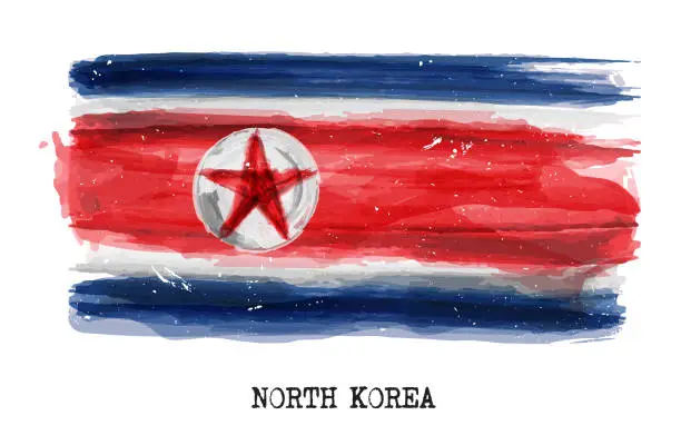 Vector illustration of Watercolor painting flag of North korea . Vector