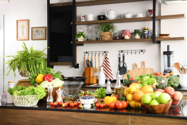 istock Interiors design of kitchen  with some vegetables and fruits 1092037342