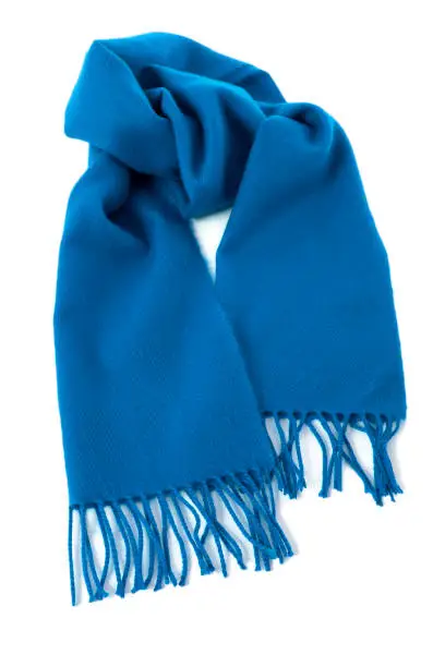 Photo of Blue winter scarf isolated white background