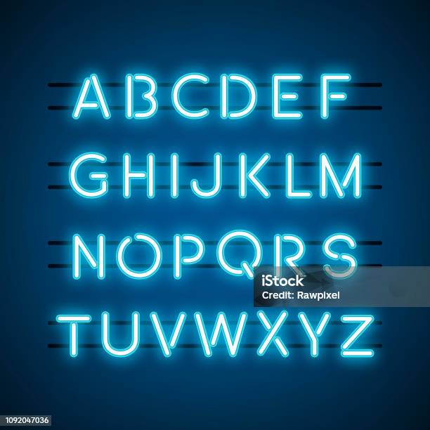 Alphabets In Neon Light Stock Illustration - Download Image Now - Neon Colored, Alphabet, Text