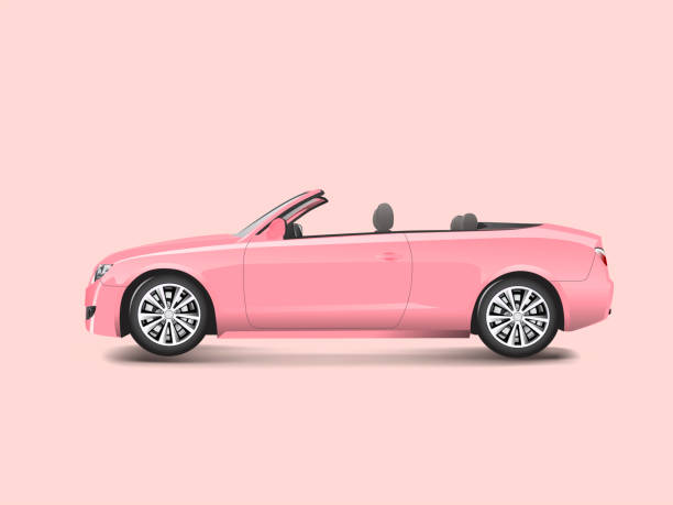 Pink convertible Pink convertible in a pink background vector convertible stock illustrations