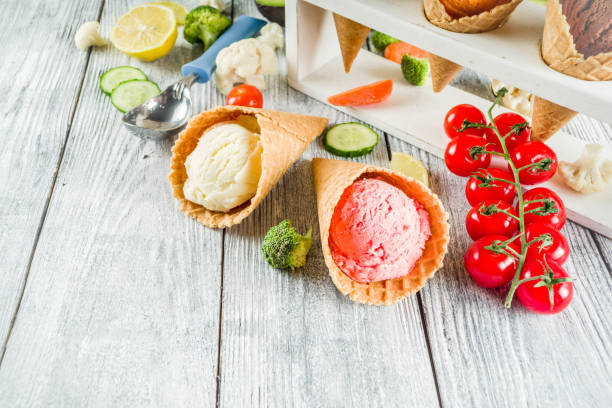 Trendy colorful vegetable ice cream