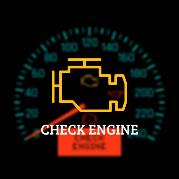 проверьте свет двигателя на дефокусированном фоне приборной панели. иллюстрация вектора - odometer backgrounds black car stock illustrations