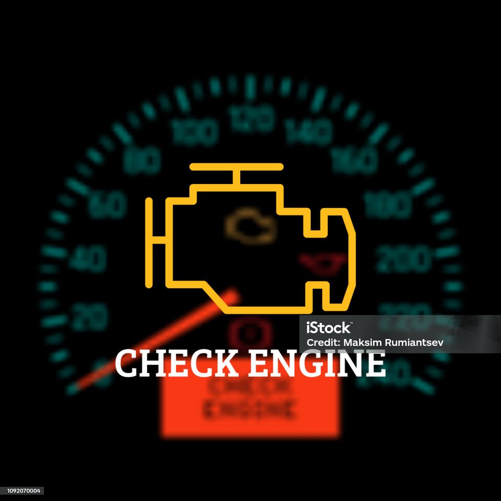 Check Engine Light On Defocused Dashboard Background Vector ...