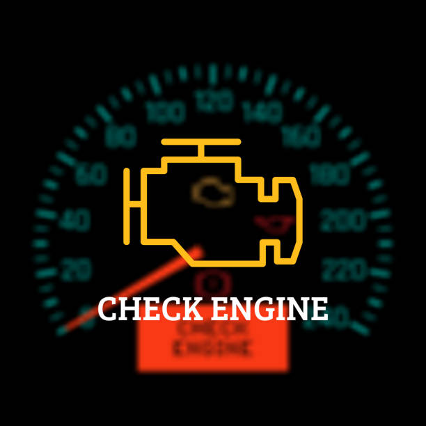 Check engine light on defocused dashboard background. Vector illustration Check engine light on defocused dashboard background. Vector illustration eps 10 engine failure stock illustrations