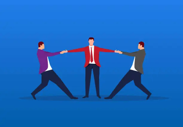 Vector illustration of Two businessmen compete for one person at the same time