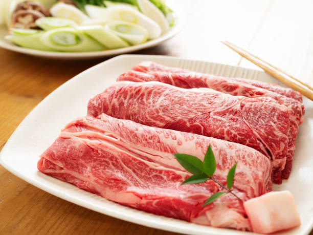 istock Thin slices of Japanese beef on the plate 1092080638