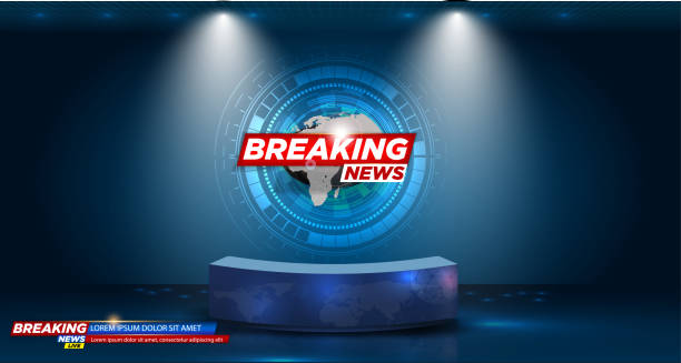 Table and breaking news banner background in the news studio . vector illustration Table and breaking news banner background in the news studio news monitor stock illustrations