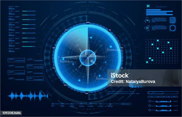 Futuristic Radar Military Navigate Sonarfuturistic Concept Hud Gui Style Stock Illustration - Download Image Now