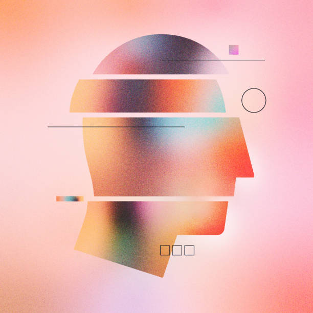 Abstract Human Head Infographic Illustration Digital illustration of abstract human head with sections and lines. Made with vector vibrant color gradient geometry form. Minimalist textured graphic artwork for wallpaper, web art and presentation. data illustrations stock illustrations