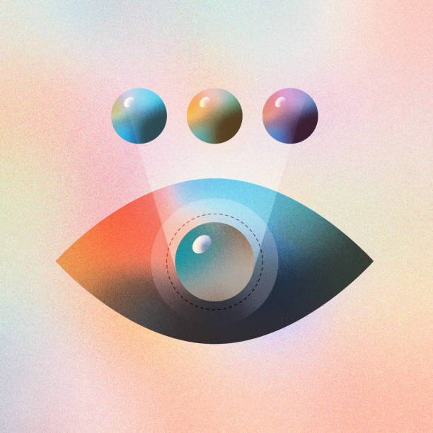 Eye Color Modification Illustration Concept Digital illustration of human eye color modification and futuristic vision. Made with vector vibrant color gradient geometry form. Isolated on colorful textured background. visual sense stock illustrations