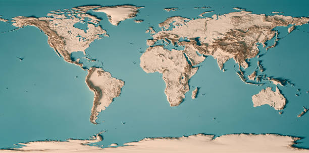 world map 3d rendu neutre de la carte topographique - atlas mountains photos et images de collection