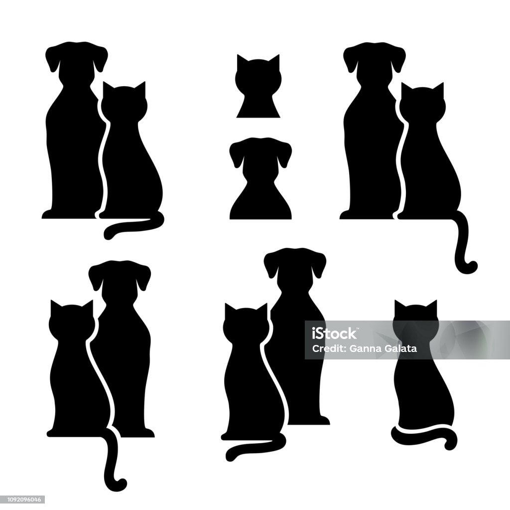 Set of black pets silhouettes Set of black isolated dog and cat silhouette on white background Dog stock vector