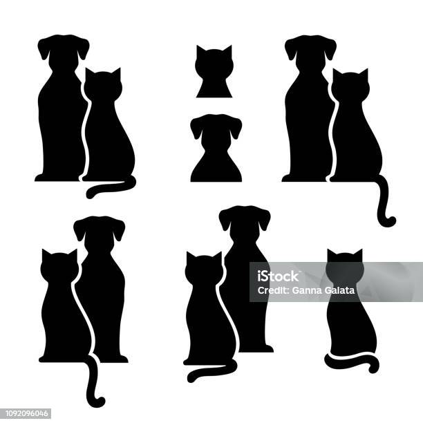 Set Of Black Pets Silhouettes Stock Illustration - Download Image Now - Dog, Domestic Cat, In Silhouette