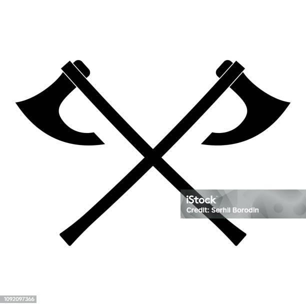 Two Battle Axes Vikings Icon Black Color Vector Illustration Flat Style Image Stock Illustration - Download Image Now
