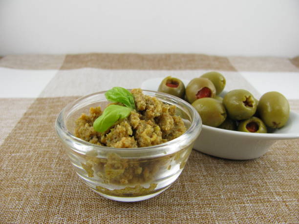 istock Tasty fresh homemade olive paste with basil 1092100958