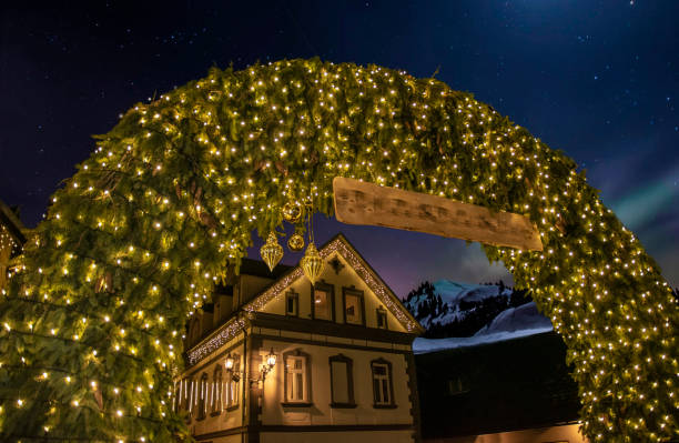 Slovenia - Kranjska Gora, city with christmas lights stock photo