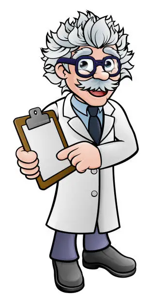 Vector illustration of Scientist Cartoon Character Holding a Clipboard
