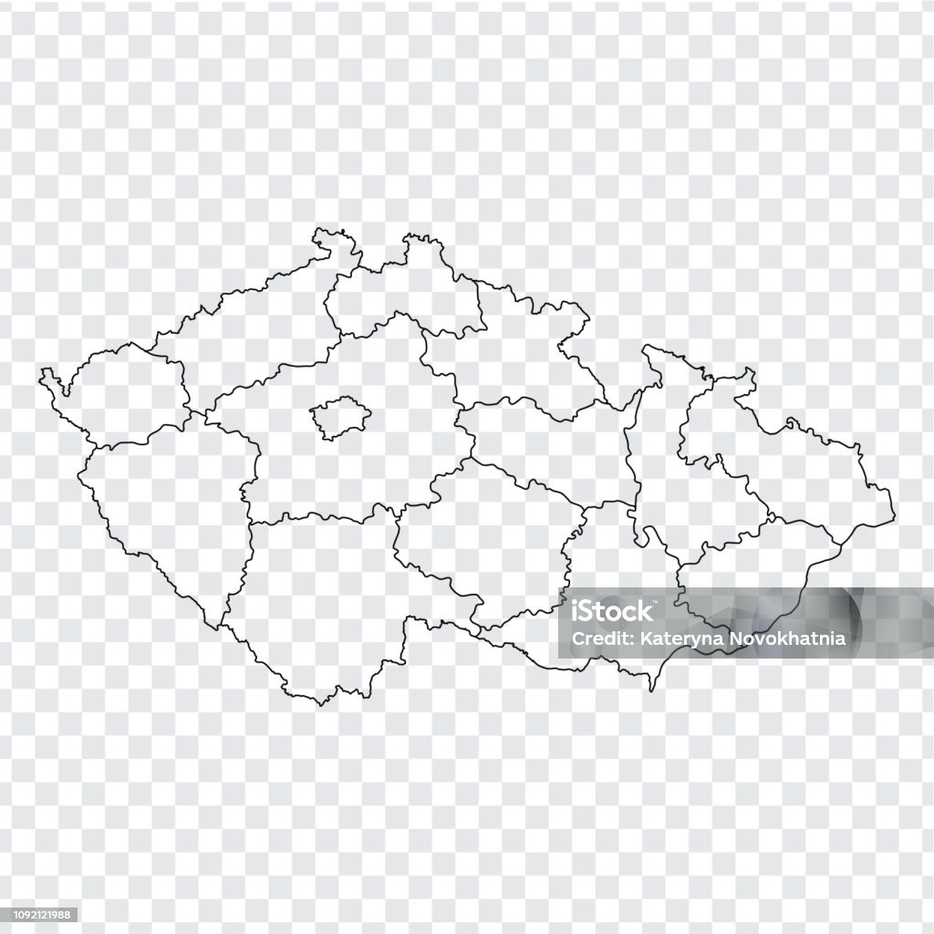 Blank map Czech. High quality map Czech with provinces on transparent background for your web site design, logo, app, UI. Stock vector. Cartography stock vector