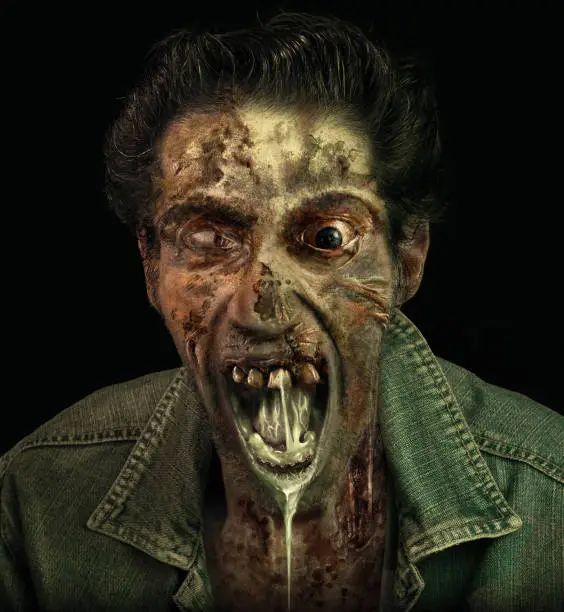 Creepy walking dead rotten and drooling is looking to you hungry.