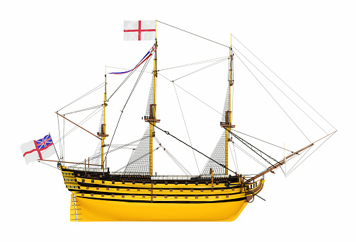 Side view of the HMS Victory isolated on white background
