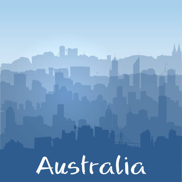 背景與澳大利亞城市剪影 - 墨爾本 澳洲 插圖 幅插畫檔、美工圖案、卡通及圖標
