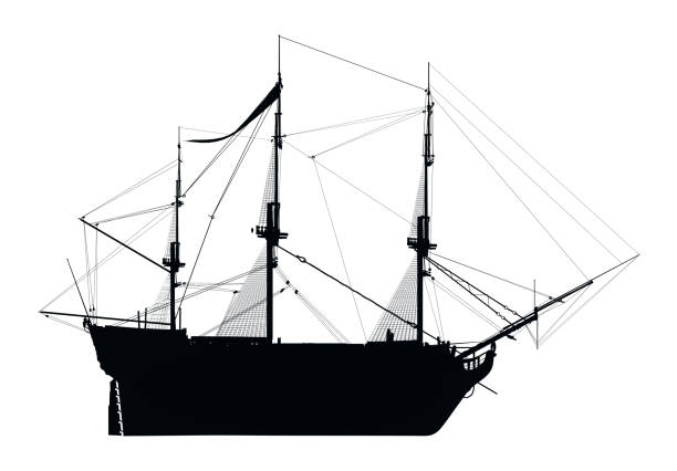 Computer generated 2D illustration with the silhouette of the HMS Victory