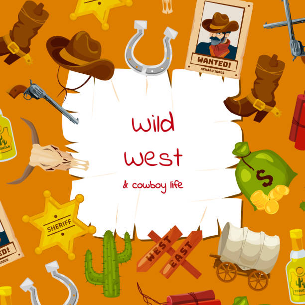 wild west vektorelemente cartoon hintergrund mit platz für text illustration - wanted poster wild west sign wood stock-grafiken, -clipart, -cartoons und -symbole