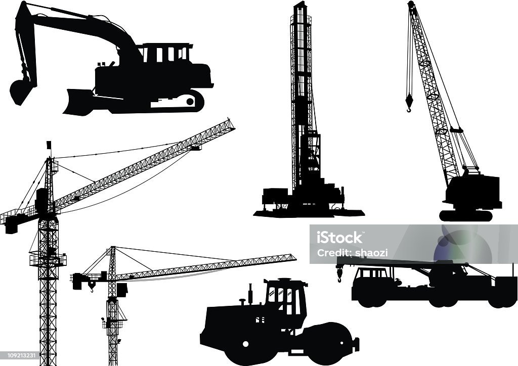 La industria y equipos de construcción - arte vectorial de Grúa libre de derechos